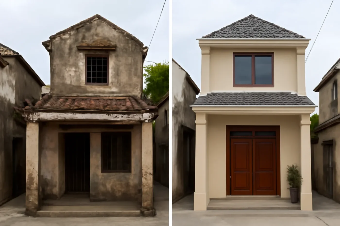 So sánh hình ảnh trước và sau khi thi công biệt thự