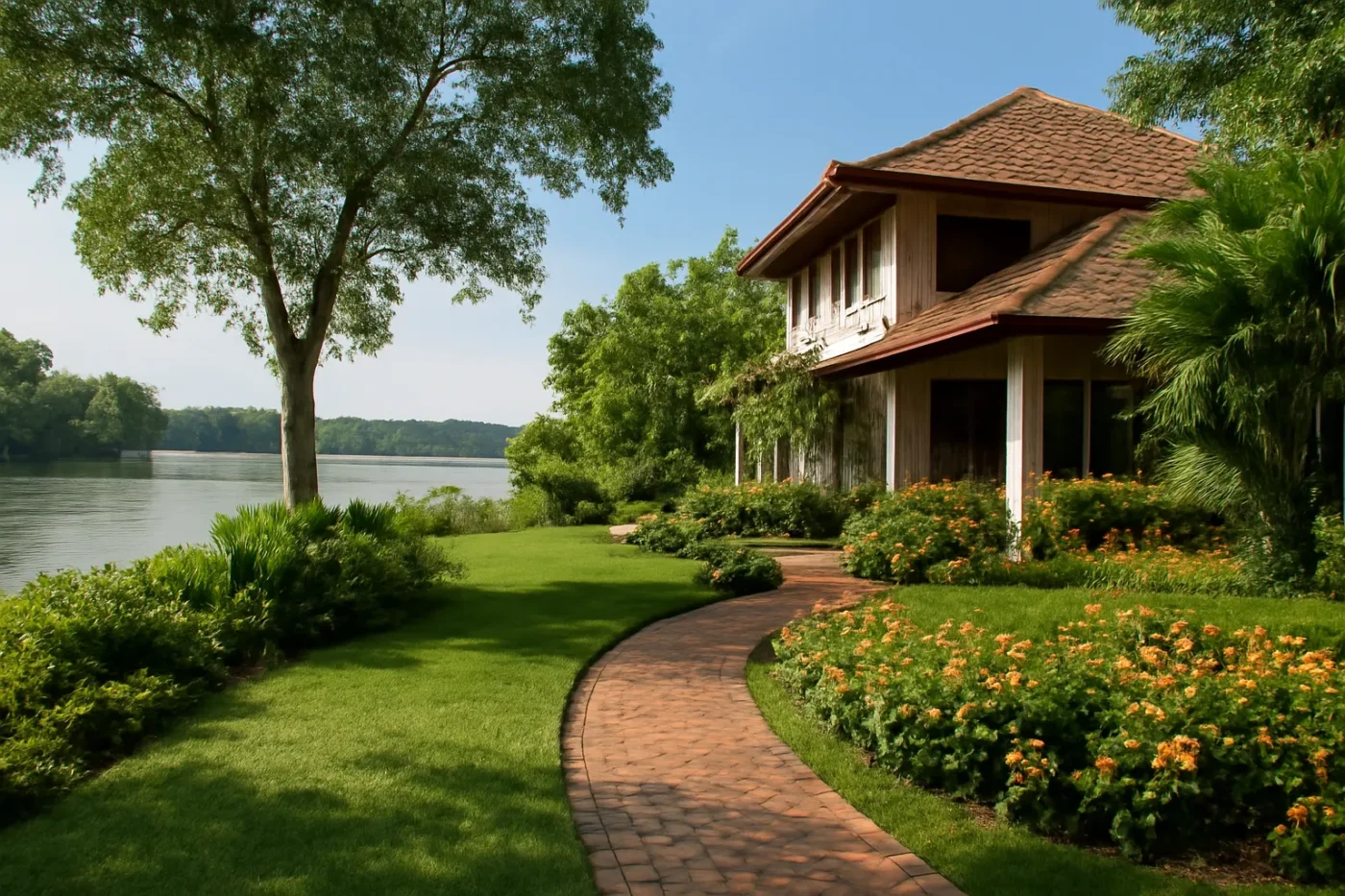 Sân vườn biệt thự hướng ra view sông